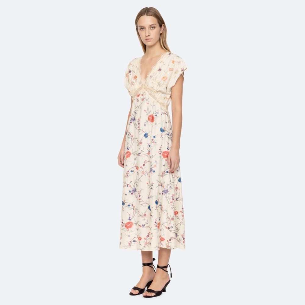 NWT Sea New York Priscilla Flower Embroidered V-Neck Short Sleeve Maxi Dress - Picture 5 of 13